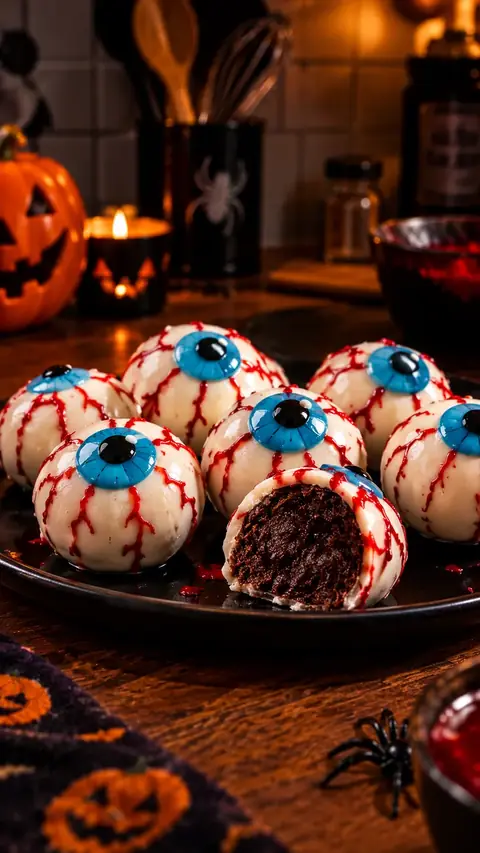 Doces de chocolate decorados como olhos