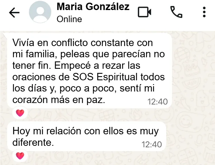 Testimonio de Maria González sobre S.O.S. Espiritual: las oraciones le trajeron paz en medio de conflictos familiares