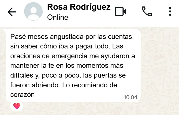Testimonio de Rosa Rodríguez sobre S.O.S. Espiritual: las oraciones de emergencia la ayudaron en meses de angustia por las cuentas