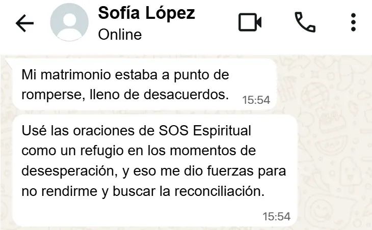 Testimonio de Sofía López sobre S.O.S. Espiritual: las oraciones le dieron fuerzas para salvar su matrimonio